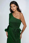 Electric Touch One Shoulder Slit Maxi Dress - Green