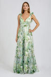 Glow Mode On Floral Lace Up Maxi Dress - Green