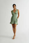 Gonna Outdo You Green Satin Ruffle Dress