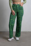 So Wavy Green Multi Abstract Straight Leg Pants