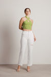 Polly Green Knit Halter Keyhole Crop Top