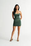 Veyron Green Satin Strapless Mini Bodycon Dress