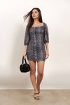 First Hiss Grey Snake Print Ruched Bodycon Dress