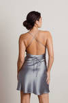 Light Up The Night Satin Cross Back Mini Dress - Grey