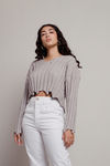 Lily Grey Long Sleeve V-Neck Distressed Sweater