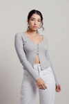 Paola Grey Ribbed Open Front Button Cardigan Top