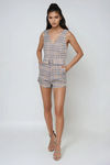 Timeless Charm Plaid Romper - Grey