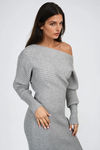Cozy Edge One Shoulder Sweater Maxi Dress - Heather Grey