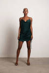 All In Time Hunter Green Satin Cowl Neck Ruched Mini Dress