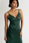 Dance Away Hunter Green Satin Slit Maxi Dress