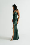 Lost In This Moment Hunter Green Slit Satin Maxi Dress
