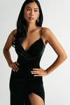 Mandy Hunter Green Velvet Surplice Slit Midi Dress