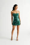 Over Here Hunter Green Strapless Sequin Bodycon Mini Dress