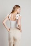 Jacques Ivory Tie Strap Ruched Corset Bust Bodysuit