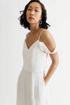 Nelli Ivory Detachable Draped Sleeves Slit Maxi Dress