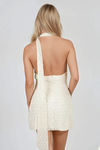 Sparkle 'til Dawn Beaded Plunge Mini Dress - Ivory