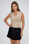 Classic Twist Cable Knit Tank Top - Khaki