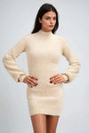 Kamila Fuzzy Sweater Mini Dress - Khaki