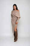 Winter Luxe One Shoulder Sweater Midi Dress - Latte