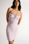 Aura Lavender Floral Ribbed Ruched Bodycon Dress