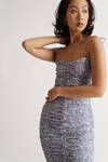 Celeste Lavender Multi Floral Shirred Bodycon Midi Dress