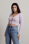 You Should Know Lavender Pearl Button Ribbed Cardigan