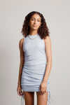 Dillon Light Blue Ribbed Ruched Dress