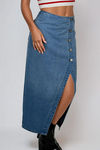 Denim Mood Buttoned Midi Skirt - Light Denim