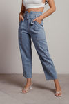 Crenshaw Light Wash High Waist Belted Seamed Straight Leg Jeans