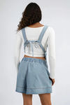 On the Go Pocketed Drawstring Romper - LT Denim