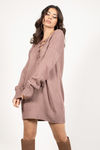 Never Forget You Mauve Lace Up Sweater Dress