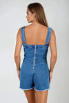 Mood Check Button Down Denim Romper - Midtone Denim