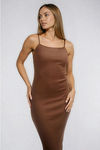 Fall Touch Ribbed Bodycon Midi Dress - Mocha