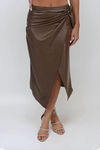 Silken Poise Leather Midi Skirt - Mocha