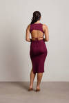 Katara Mulberry Purple Ribbed Side Slit Backless Bodycon Midi Dress