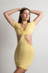 Say It Again Mustard Yellow Pointelle Cutout Bodycon Mini Dress
