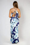Soft Bloom Floral Satin Maxi Dress - Navy Blue