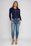 Classic Chic Button Front Knit Cardigan - Navy