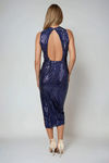 Happy Hour Open Back Sequin Midi Dress - Navy
