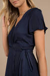 Montecito Navy Plunging Wrap Midi Dress