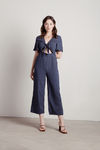 Off The Grid Navy Tie Front Jumpsuit
