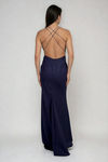 Pure Elegance Plunge Backless Maxi Dress - Navy