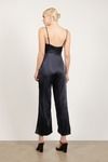 So Caught Up Navy Cowl Neck Satin Jumpsuit