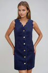 Sweet Edge Scallop Button Mini Dress - Navy