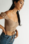 Know Me Mesh Nude Ruched Puff Sleeve Crop Top