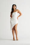 Ammi Off White Strapless Asymmetrical Side Slit Bodycon Dress