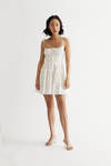 Evaline Off White Smocked Babydoll Ruffled Dress