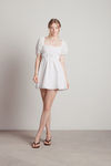 Heavenly Off White Puff Sleeve Ruched Skater Dress