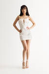 Malorie Off White Ruched Tied Mini Dress