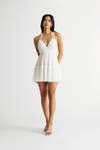 Monika Off White Halter Tiered Skater Mini Dress